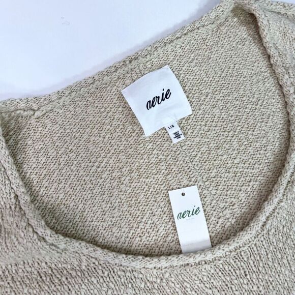 Aerie Sweater Womens Large Cream Beachy Voop Scoopneck Textured Knit Pullover NW - Picture 3 of 10